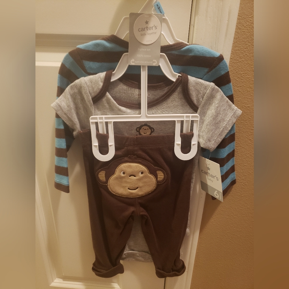 Carter's Brown and Blue Monkey Bodysuit Set